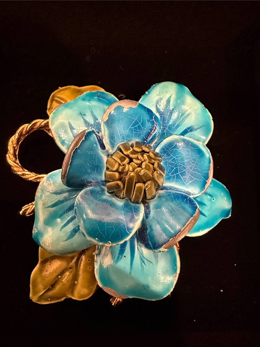 CoroCraft Vintage Turquoise Floral Brooch Pin - Women's Accessory
